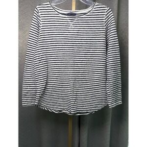 Lands' End Women's Sweater Black/Lt Gray Strip Sz S 6-8